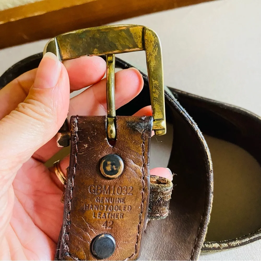 GEORGIA BOOT Brown Leather Hand Tooled Belt 42